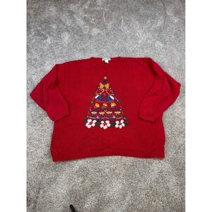 Jacque & KoKo Red Christmas Tree Embroidered Beaded Sweater Size 26/28